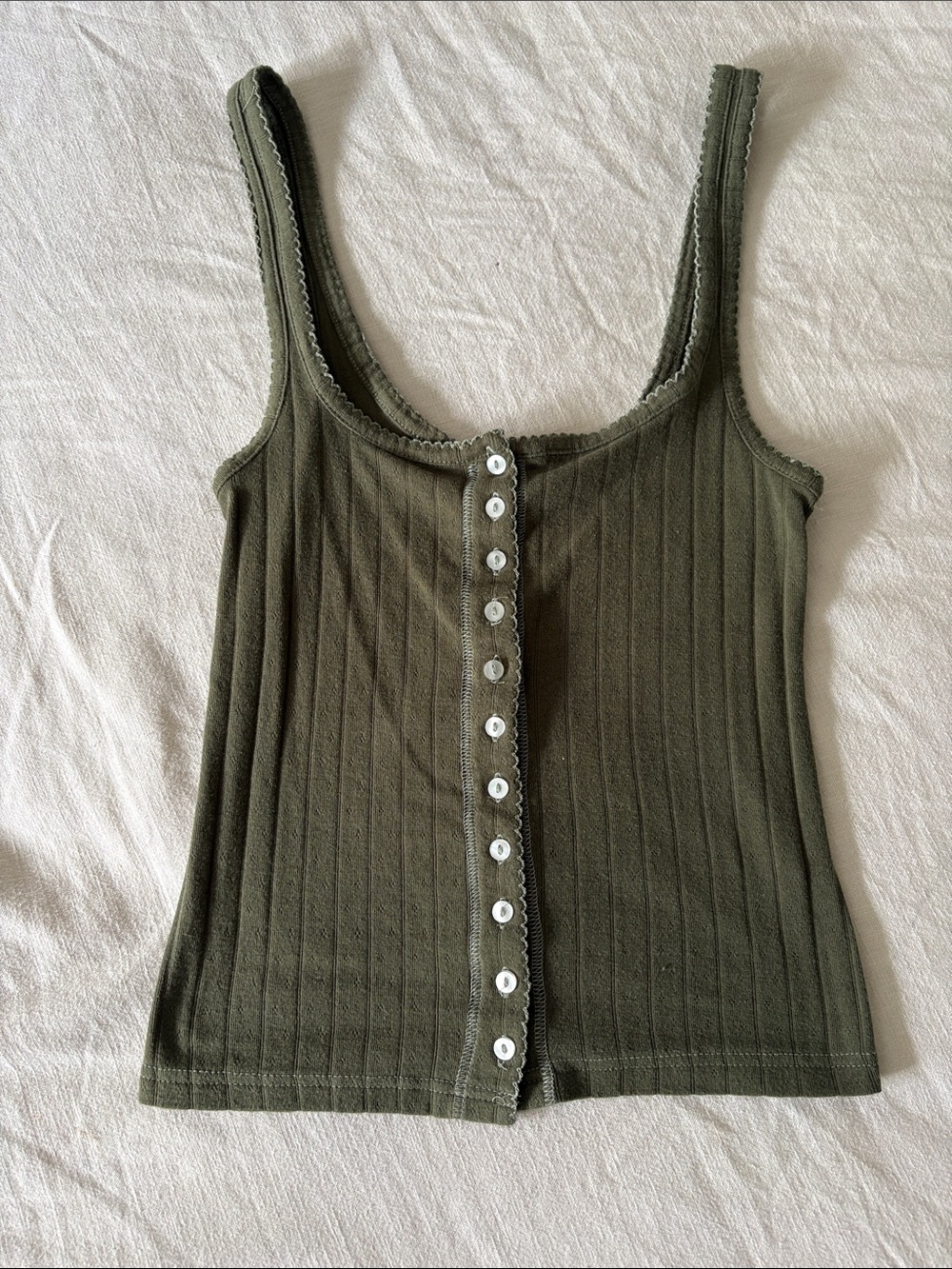Free People Women's Olive Ribbed Button-Front Tank Top